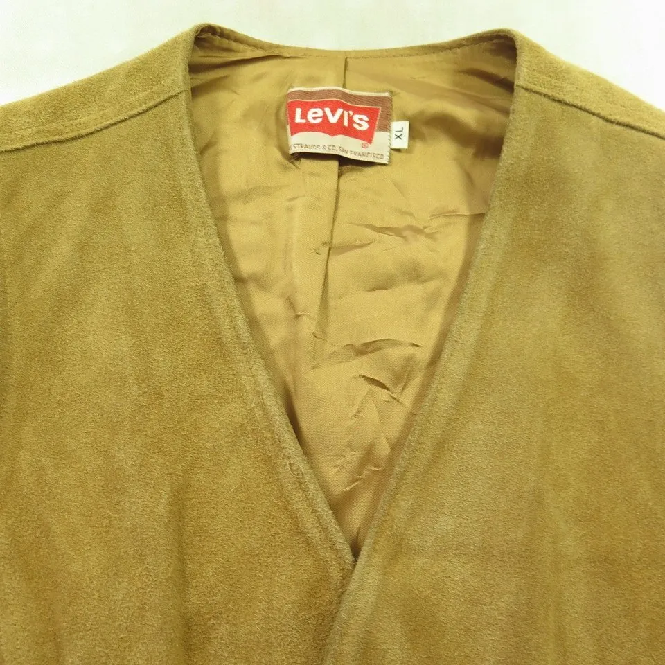 Vintage 70s Levis Orange Tab Western Suede Leather Vest XL