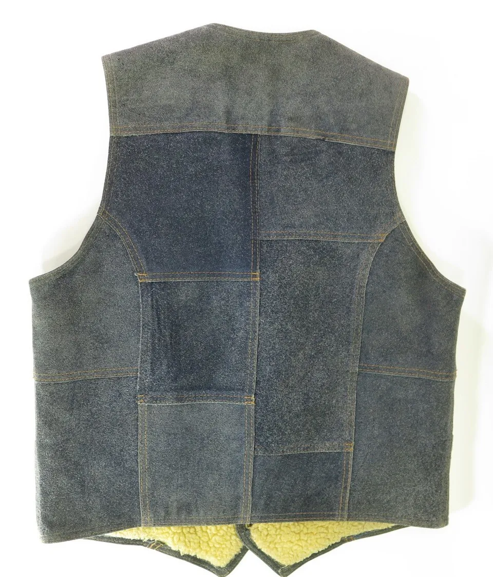 Vintage 80s Lee Storm Rider Suede Vest Medium Leather Sherpa Blue