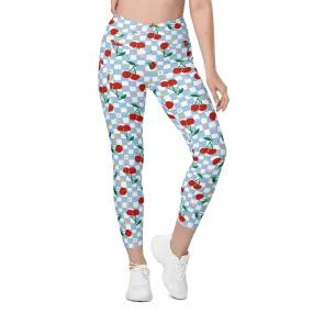 Vintage Cherry Checkered Crossover Leggings With Pockets