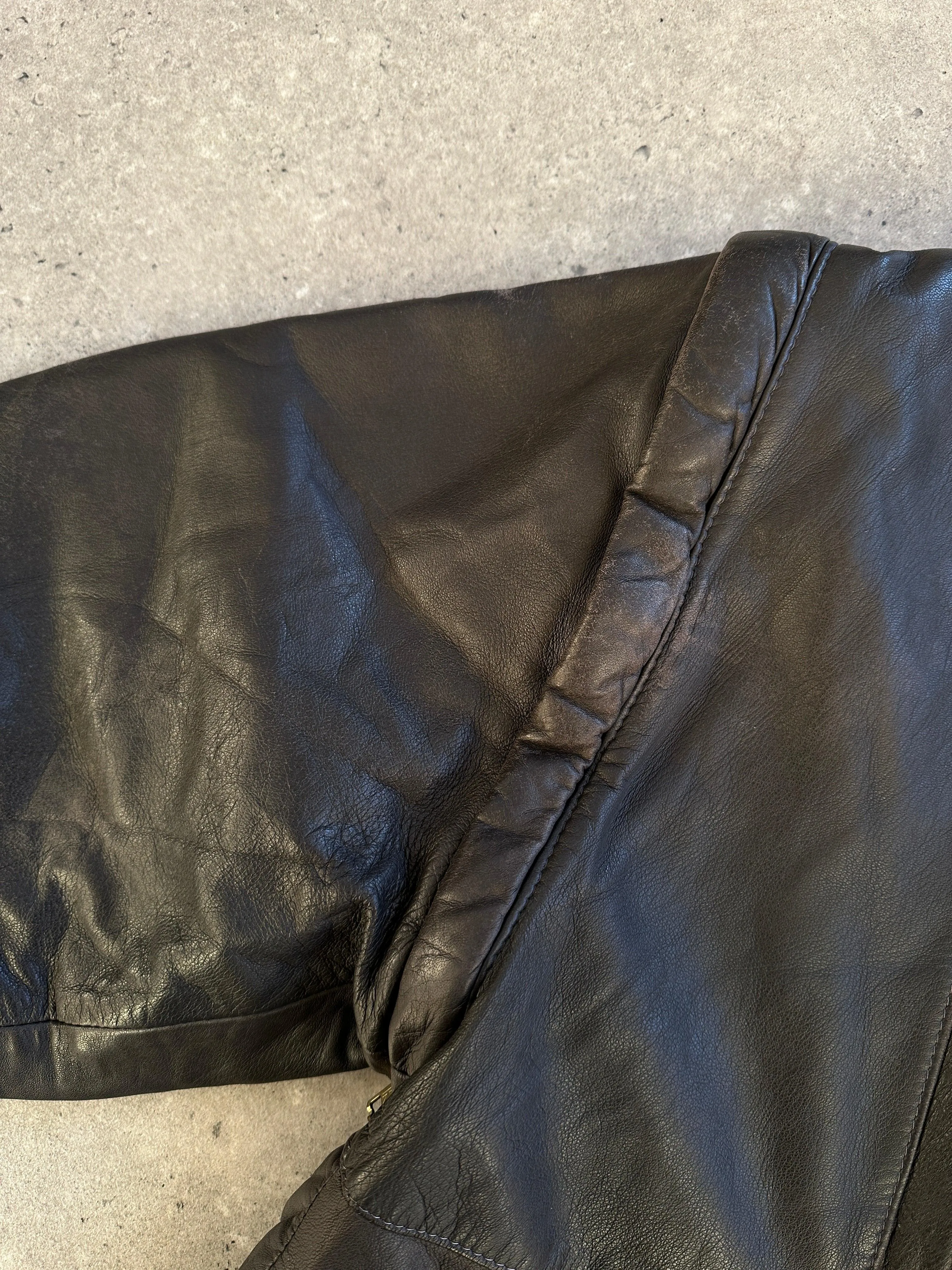 Vintage Leather Bomber Gilet Jacket - M