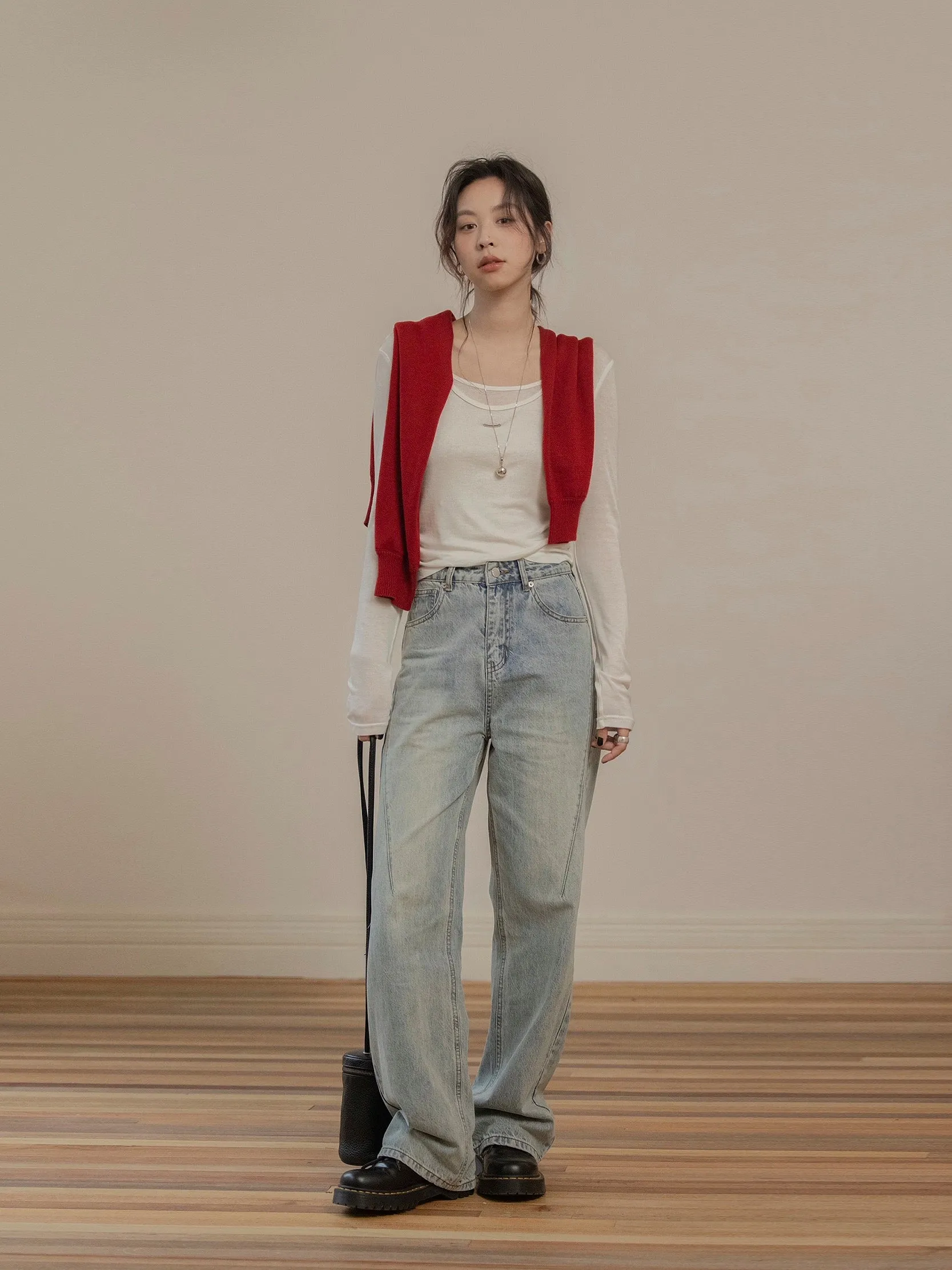 VNOOK layered two-piece bottoming shirt, high elasticity, slimming new top, high quality u-neck Tencel sweater for women