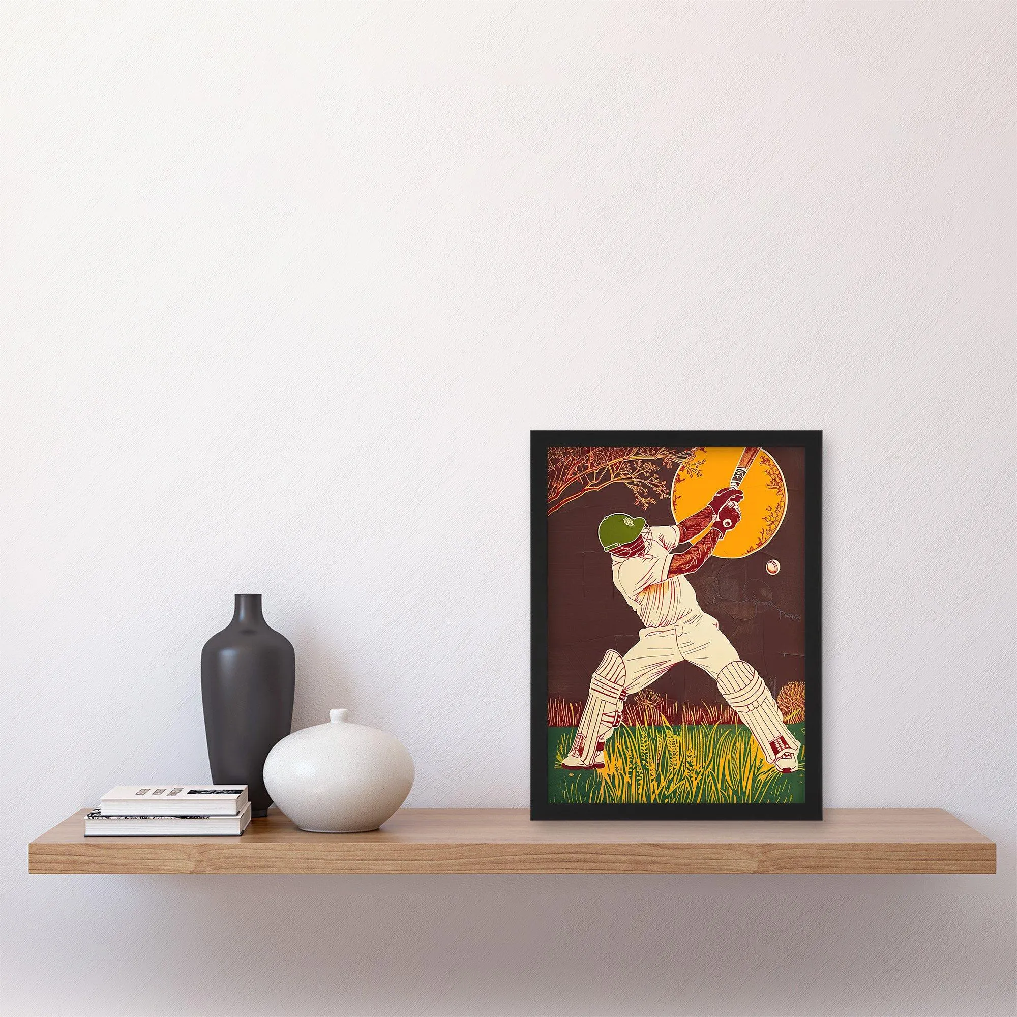 Wall Art & Pictures | Cricket Player Batsman Portrait Painting Framed Art Print | Artery8