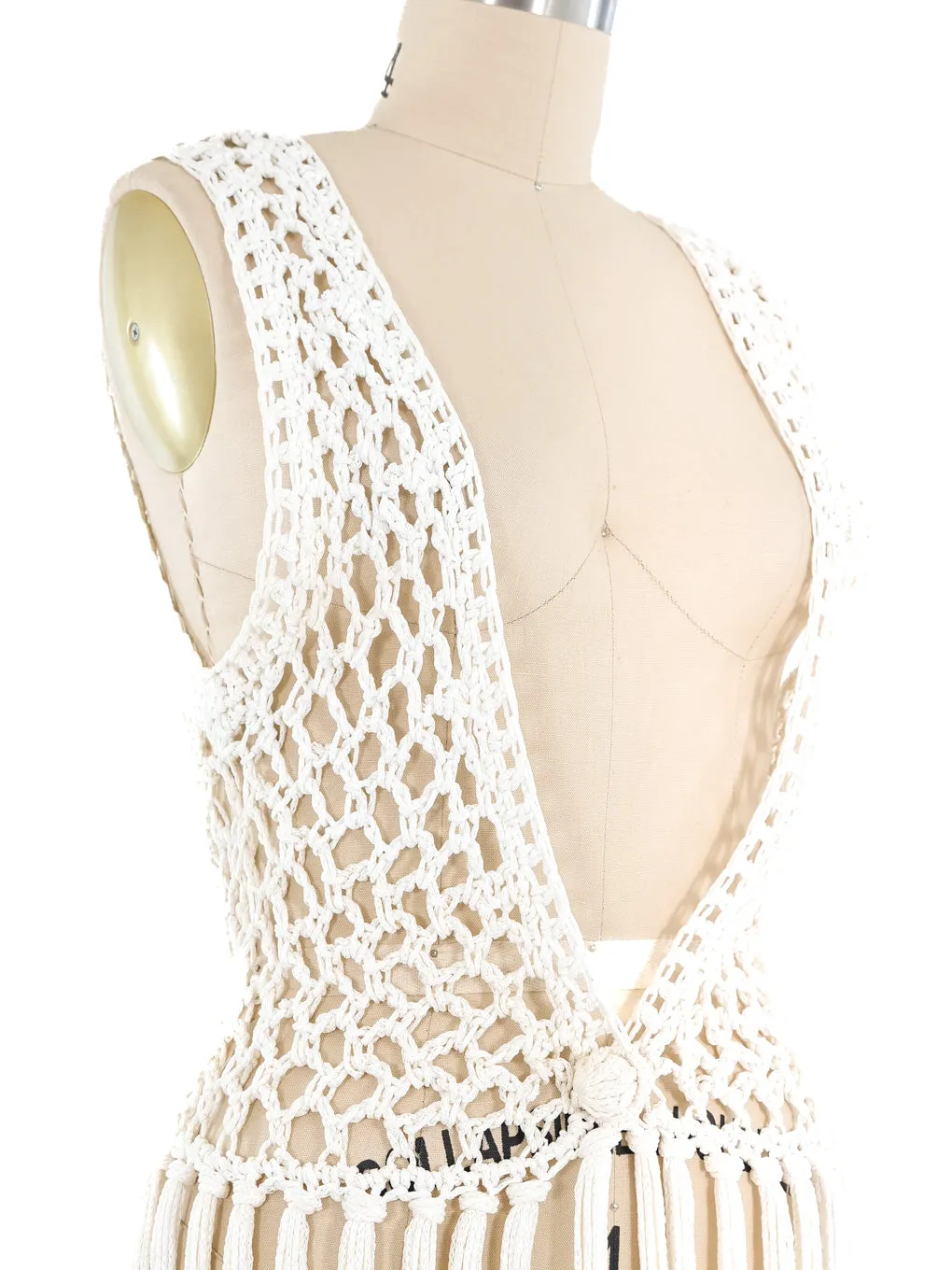 White Crochet Fringed Vest