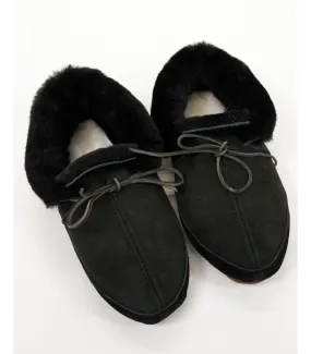 Wide Width Black Suede Moccasin Slipper at FurHatWorld.com