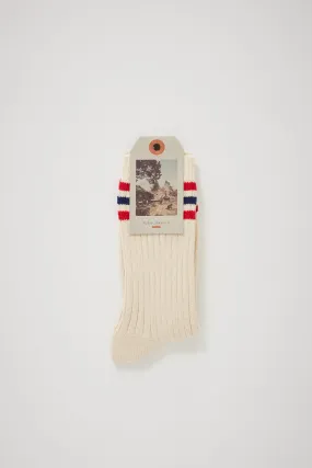 Women Tennis Socks Retro Off White/Red