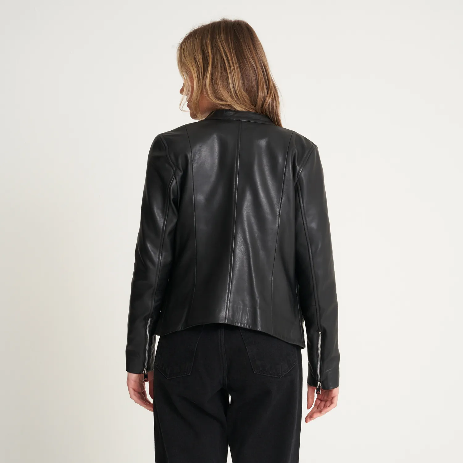 Women's Tab Neck Leather Racer Jacket - Charlotte - Barneys Originals