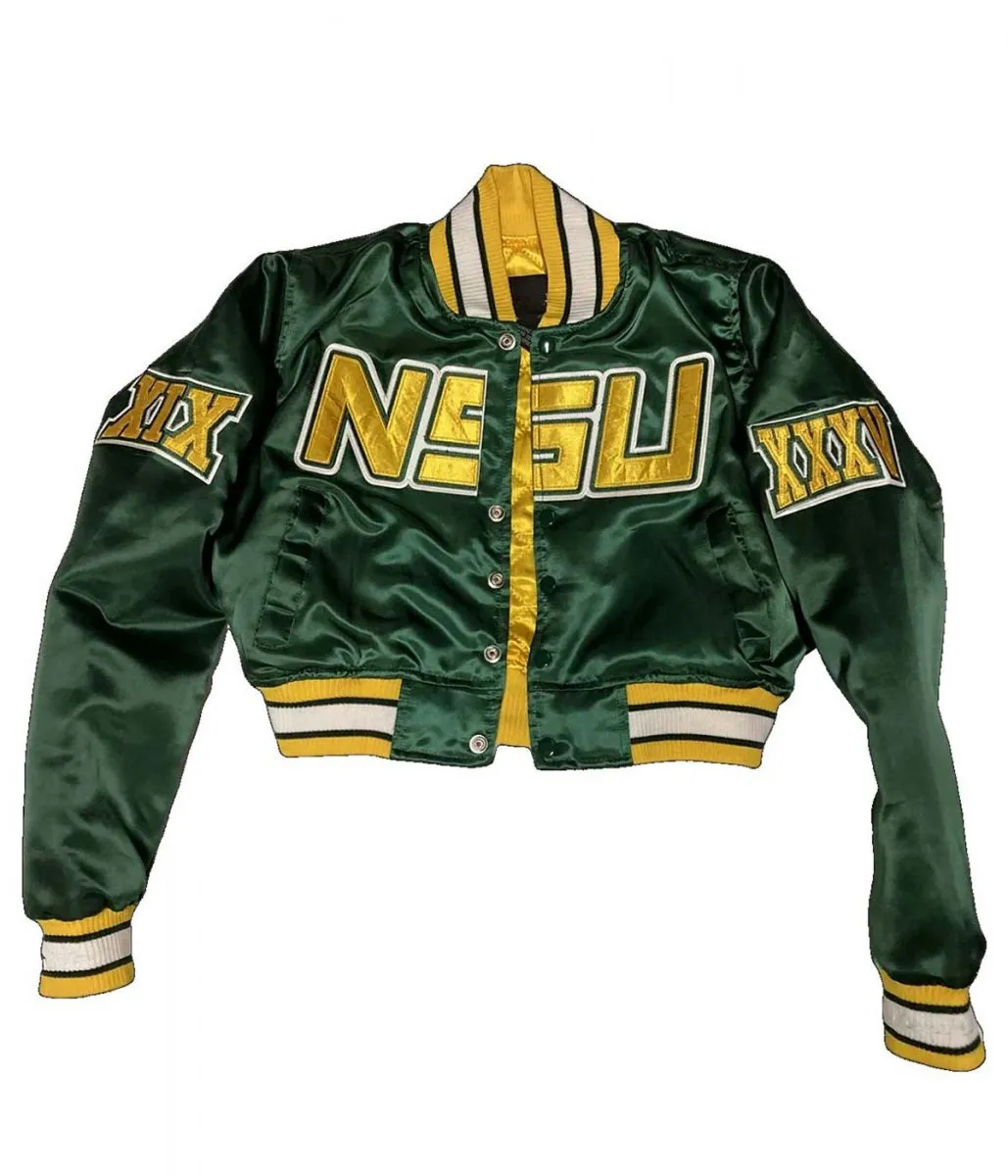 Women’s Cropped Norfolk State University Green Satin Jacket