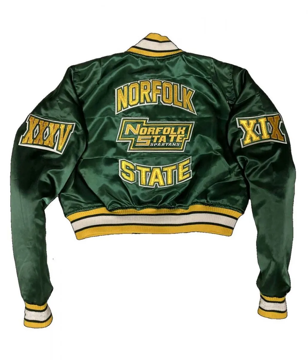 Women’s Cropped Norfolk State University Green Satin Jacket