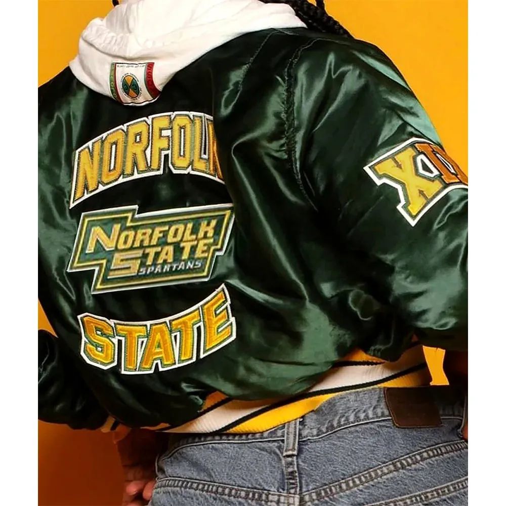 Women’s Cropped Norfolk State University Green Satin Jacket