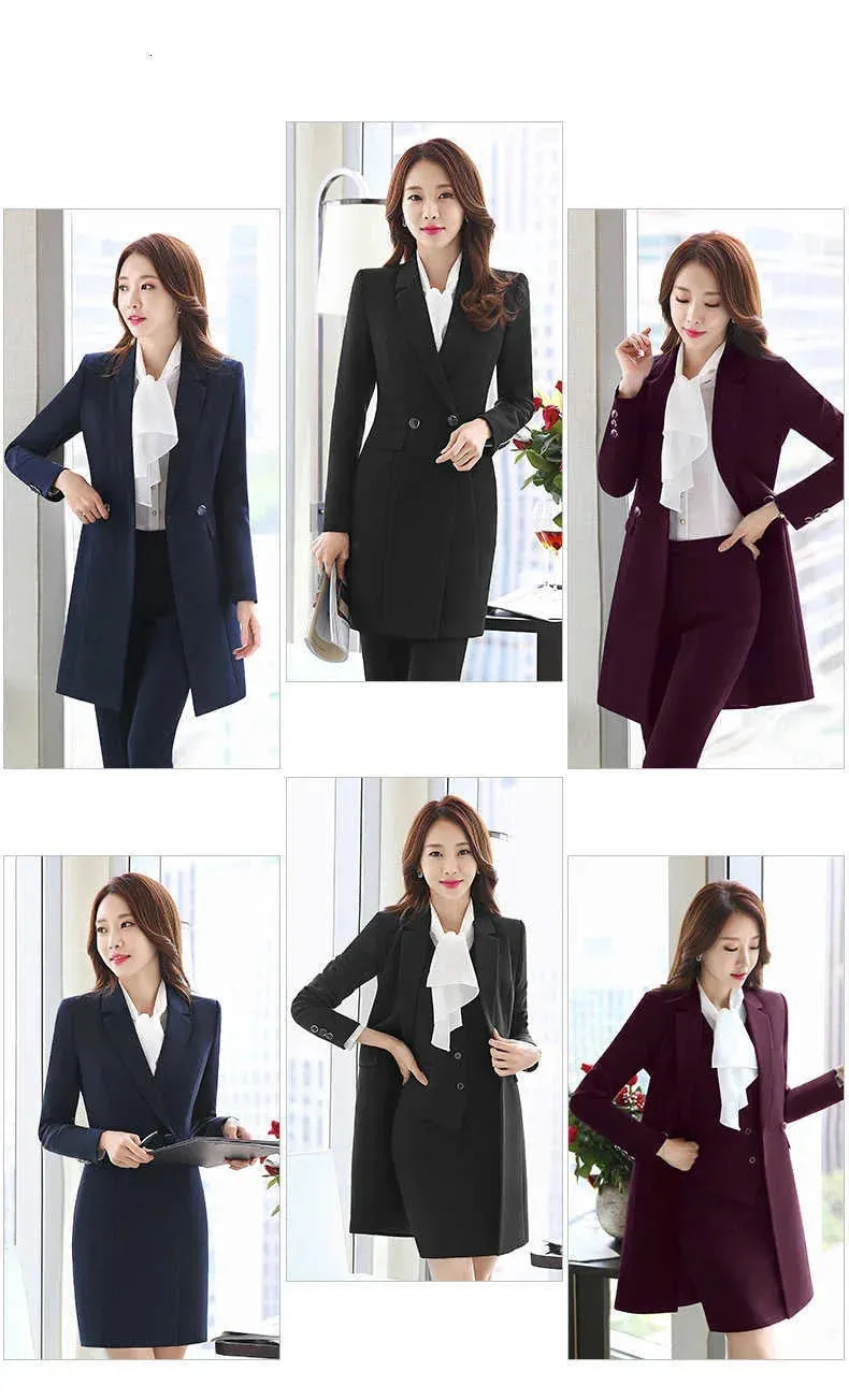 Women's Black Winter Formal Office Blazer Vest Pant 3pcs Work Wear Set