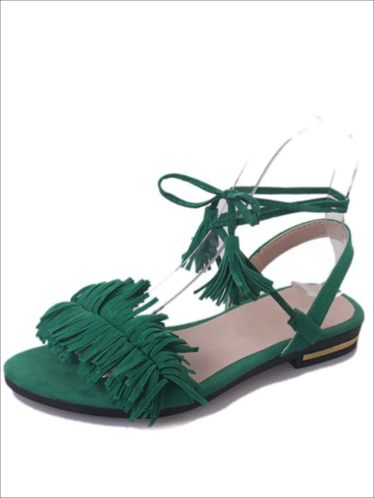 Women's Fringe Lace Up Flat Sandals By Liv and Mia