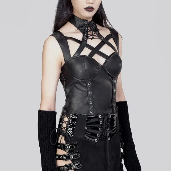 Women's Gothic Stand Collar Cutout Faux Leather Vest