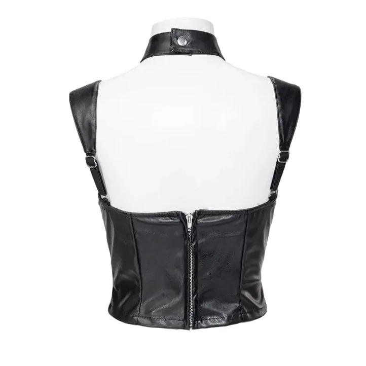 Women's Gothic Stand Collar Cutout Faux Leather Vest