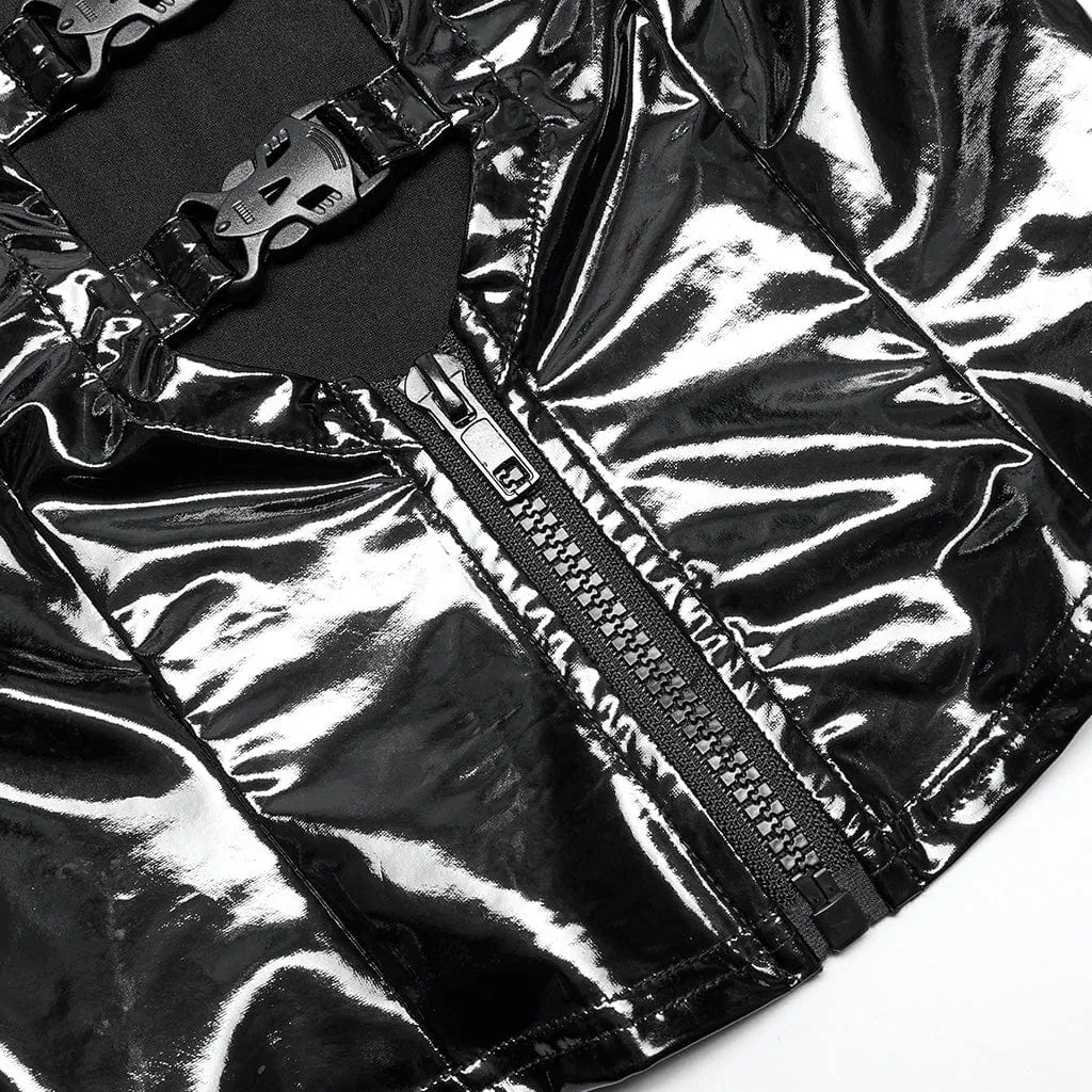 Women's Punk Plunging Buckles Patent Leather Vest