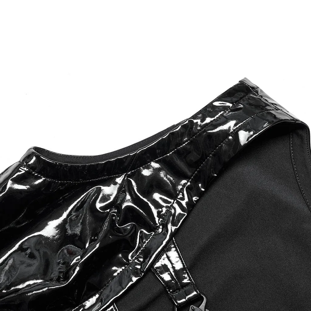 Women's Punk Plunging Buckles Patent Leather Vest