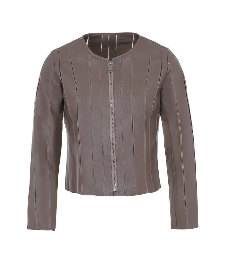 Women's taupe style leather jacket spencer style cynthia