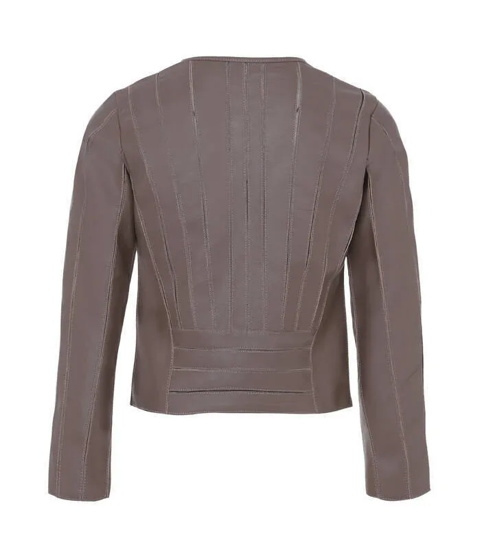 Women's taupe style leather jacket spencer style cynthia