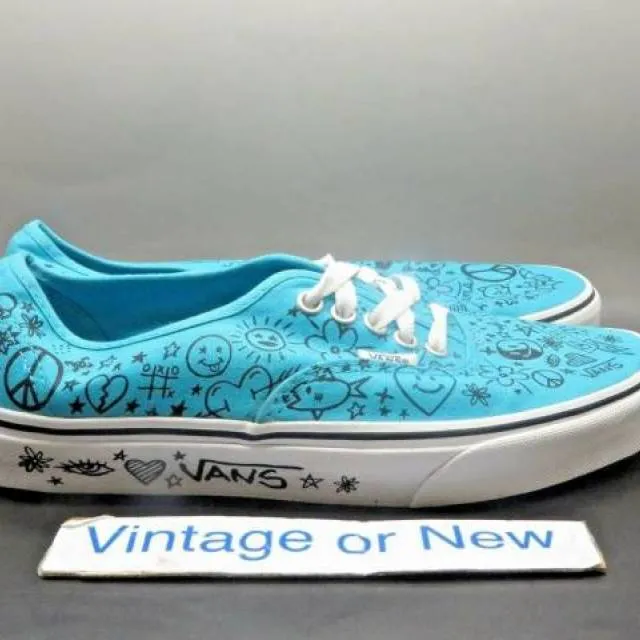 Women's Vans Authentic Teal White Peace Love Skate Shoe sz 9