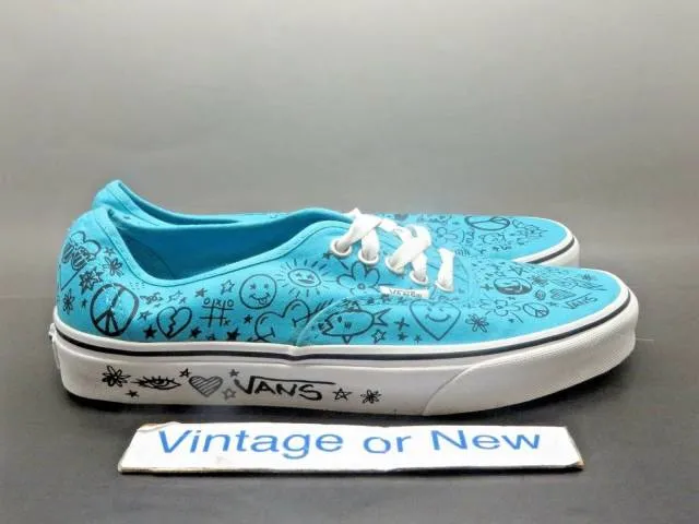 Women's Vans Authentic Teal White Peace Love Skate Shoe sz 9