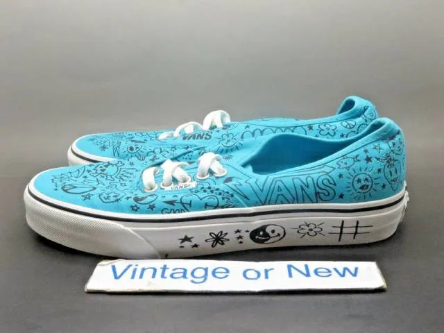 Women's Vans Authentic Teal White Peace Love Skate Shoe sz 9