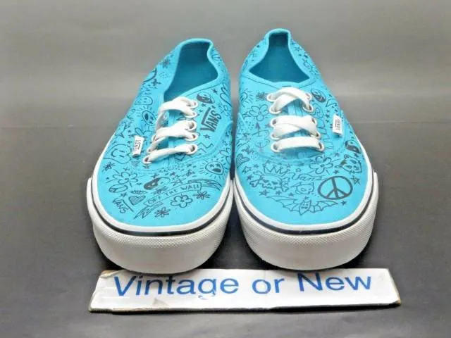 Women's Vans Authentic Teal White Peace Love Skate Shoe sz 9