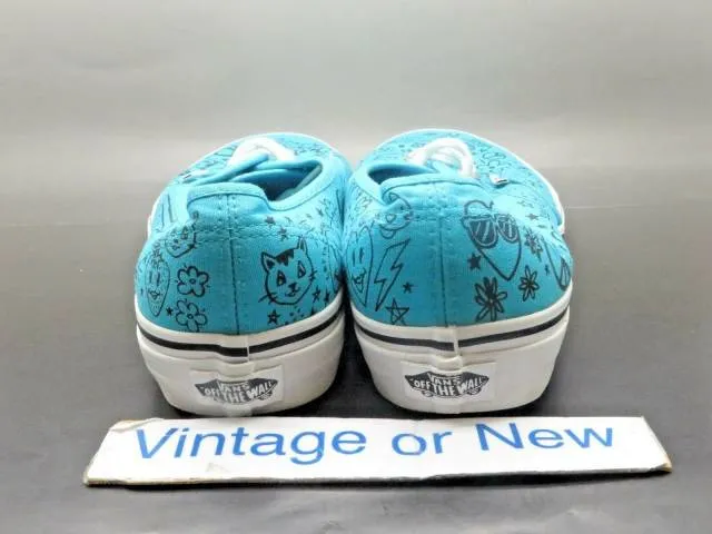 Women's Vans Authentic Teal White Peace Love Skate Shoe sz 9