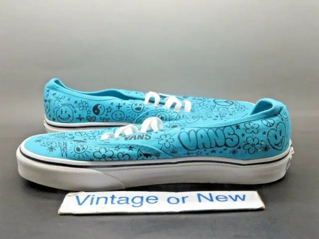 Women's Vans Authentic Teal White Peace Love Skate Shoe sz 9