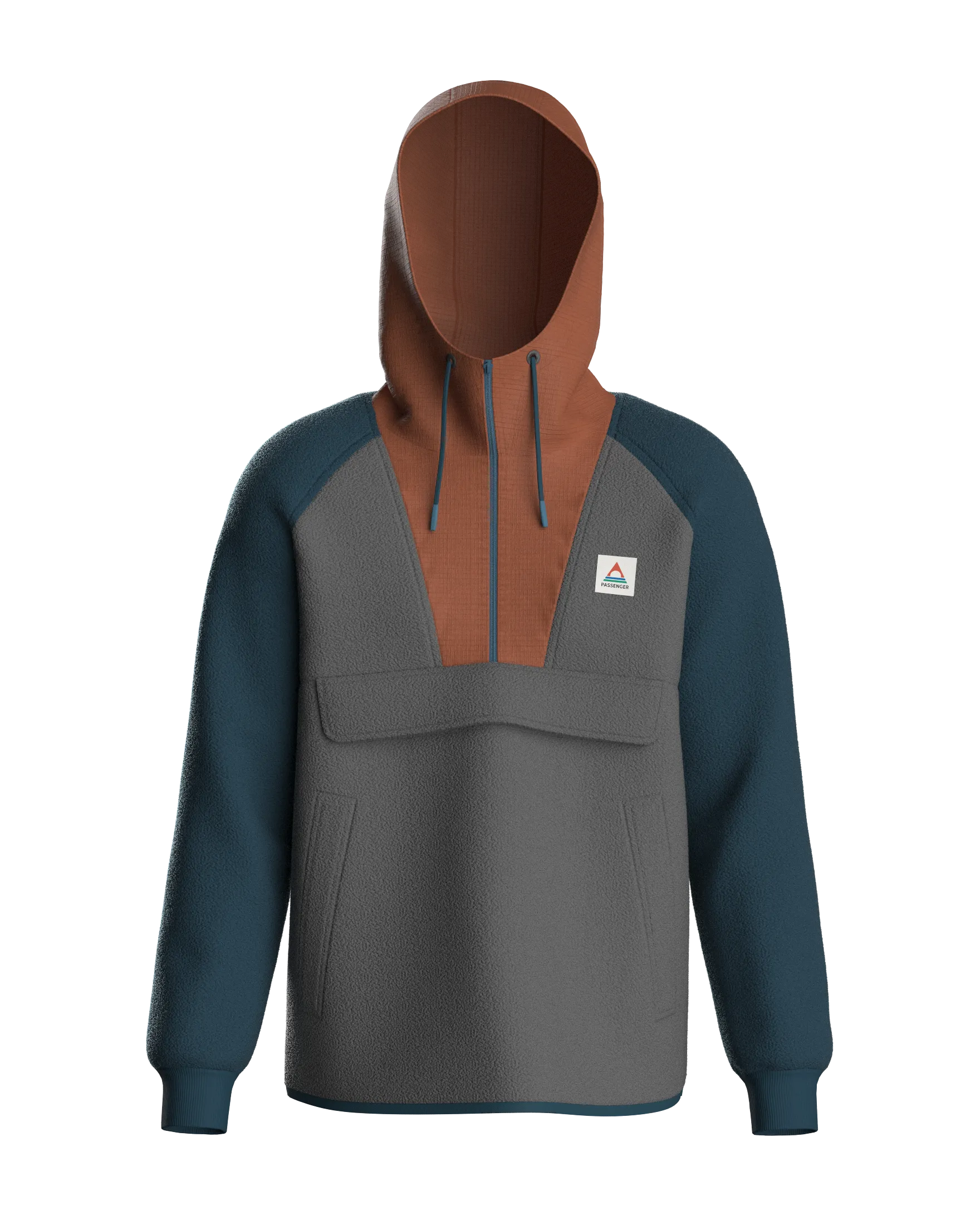 Woodland Hooded 1/2 Zip Recycled Polar Fleece - Grey Marl/ Tidal Blue