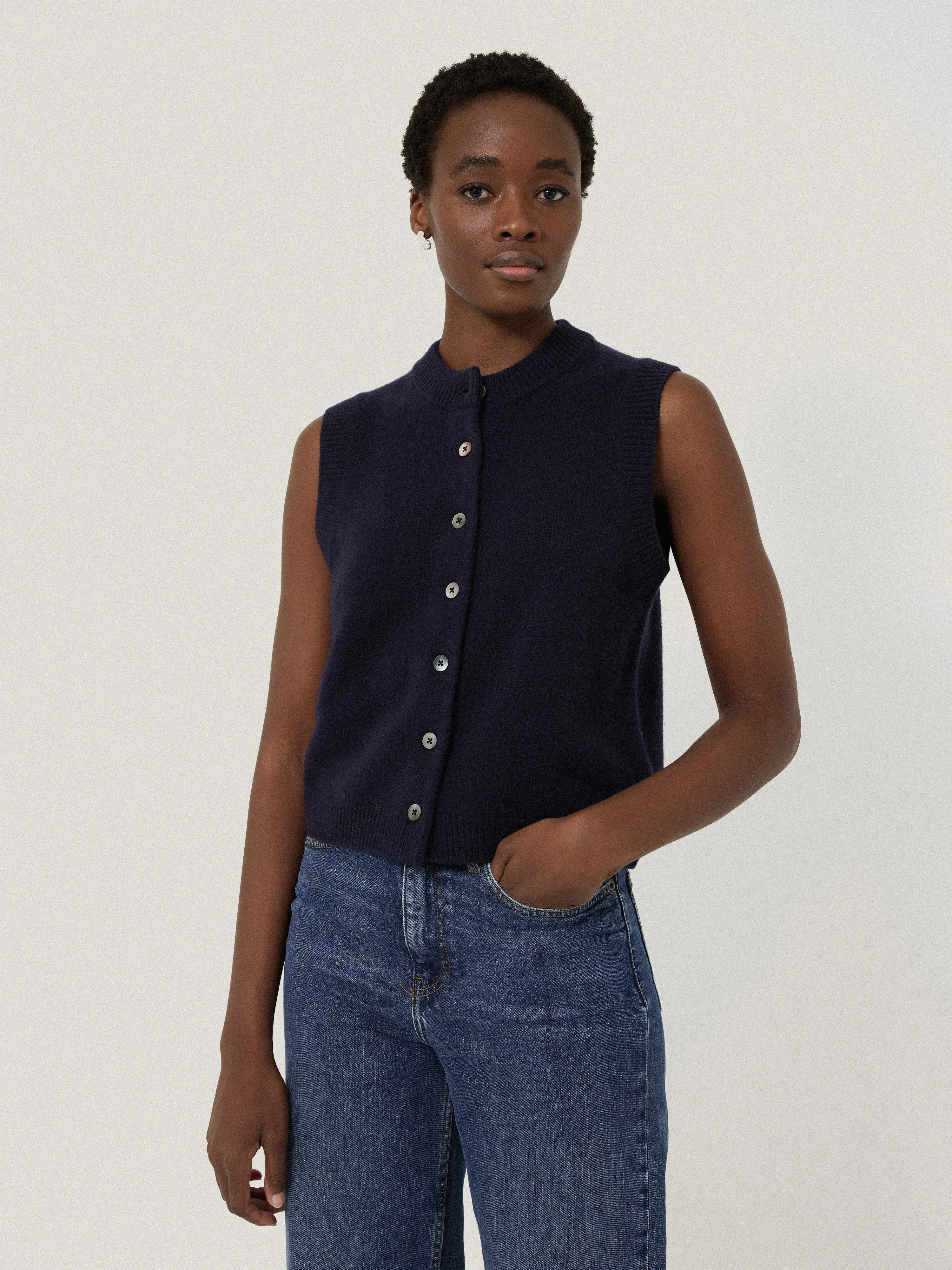 Wool Cashmere Blend Waistcoat | Navy