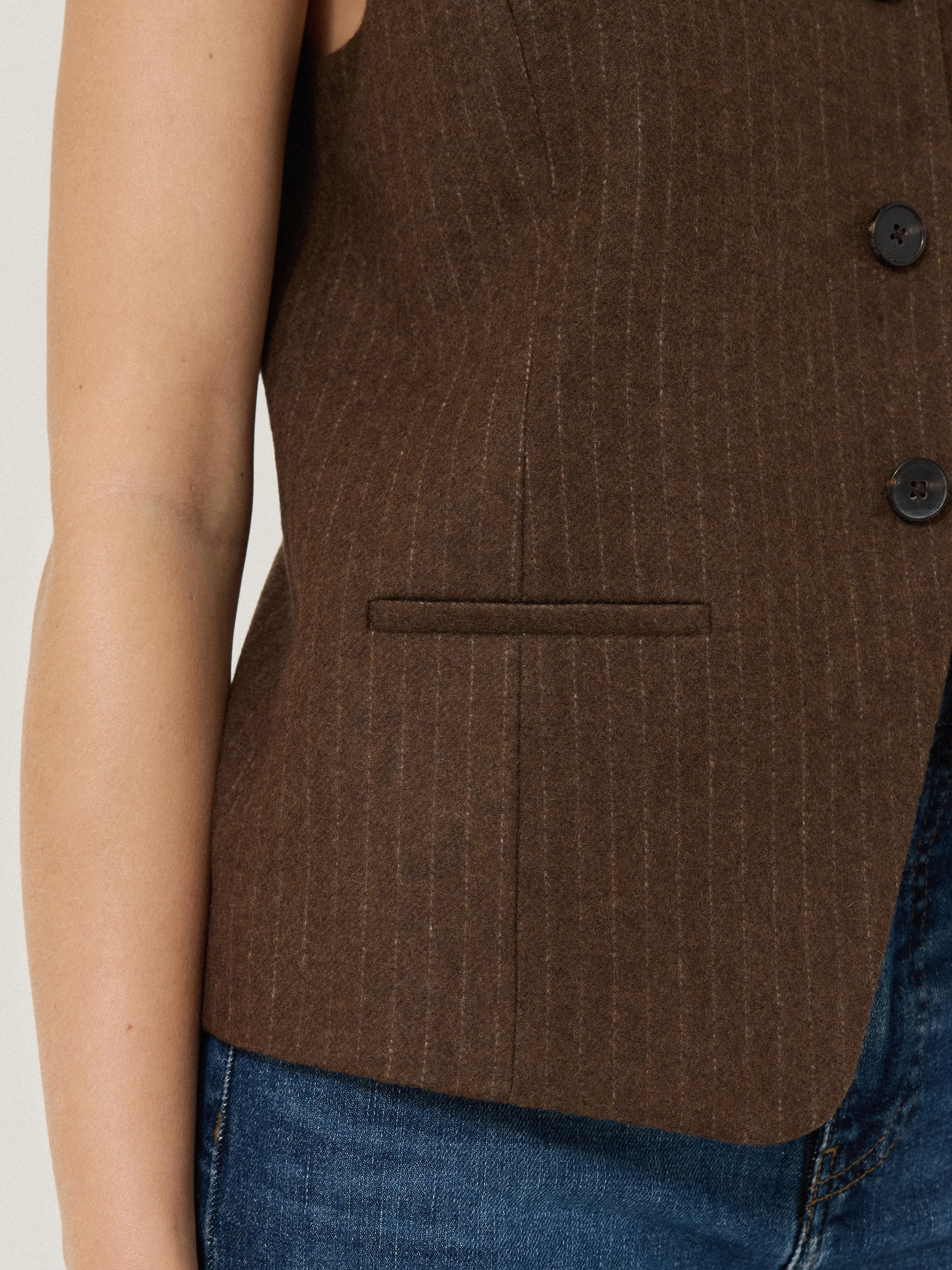 Wool Pinstripe Waistcoat | Brown