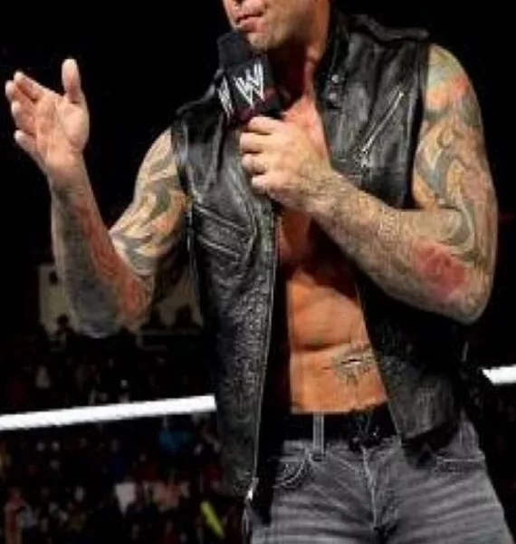 WWE Superstar Dave Bautista Black Leather Vest - TheLeatherCity