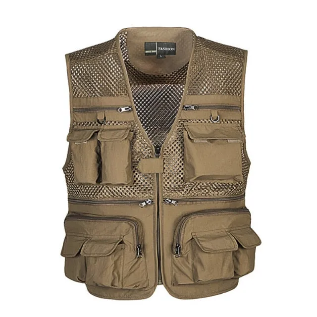 Xituodai Men's Vest Tactical Webbed Gear Coat Summer Photographer Waistcoat Tool Many Pocket Mesh Work Sleeveless Jacket Male