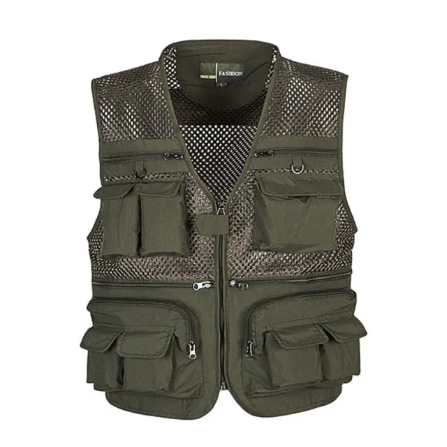 Xituodai Men's Vest Tactical Webbed Gear Coat Summer Photographer Waistcoat Tool Many Pocket Mesh Work Sleeveless Jacket Male