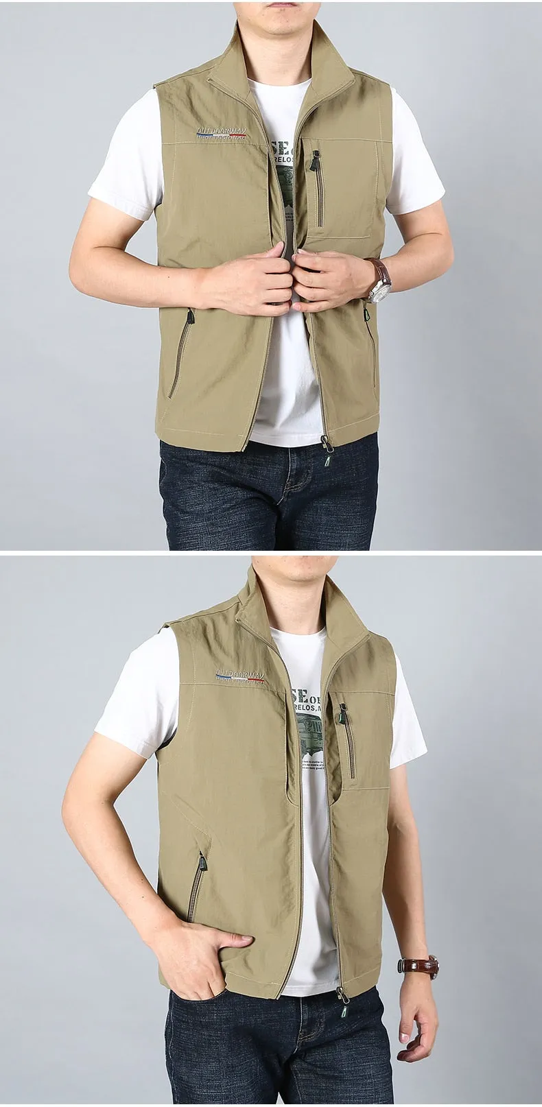 Xituodai Men's Waistcoat Jackets Vest 2021 Summer New Solid Color Stand Collar Climbing Hiking Work Sleeveless With Pocket