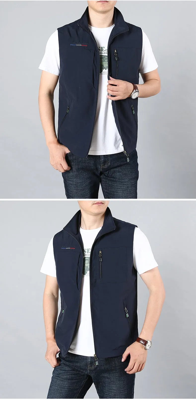 Xituodai Men's Waistcoat Jackets Vest 2021 Summer New Solid Color Stand Collar Climbing Hiking Work Sleeveless With Pocket