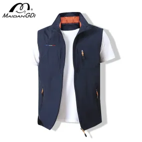 Xituodai Men's Waistcoat Jackets Vest 2021 Summer New Solid Color Stand Collar Climbing Hiking Work Sleeveless With Pocket