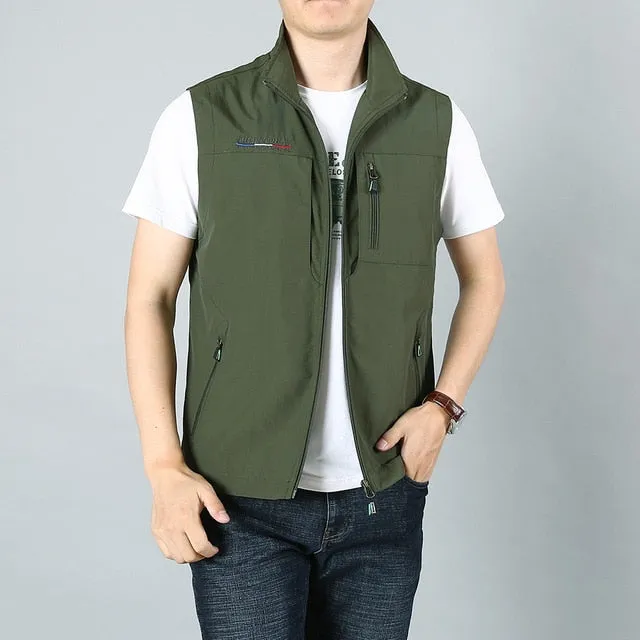 Xituodai Men's Waistcoat Jackets Vest 2021 Summer New Solid Color Stand Collar Climbing Hiking Work Sleeveless With Pocket