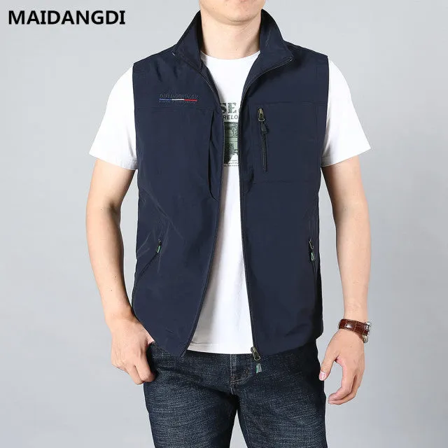 Xituodai Men's Waistcoat Jackets Vest 2021 Summer New Solid Color Stand Collar Climbing Hiking Work Sleeveless With Pocket