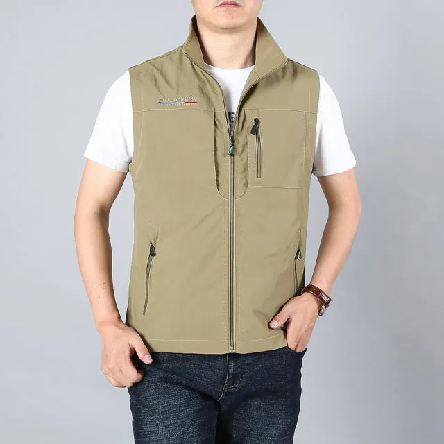 Xituodai Men's Waistcoat Jackets Vest 2021 Summer New Solid Color Stand Collar Climbing Hiking Work Sleeveless With Pocket