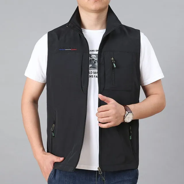 Xituodai Men's Waistcoat Jackets Vest 2021 Summer New Solid Color Stand Collar Climbing Hiking Work Sleeveless With Pocket