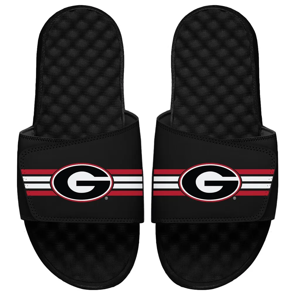 Youth ISlide Black Georgia Bulldogs Varsity Stripes Slide Sandals