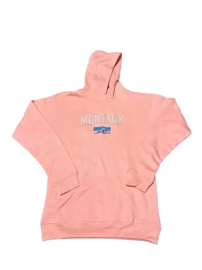 Youth Pullover Hoodie with Embroidered Montauk The End Wave in Coral