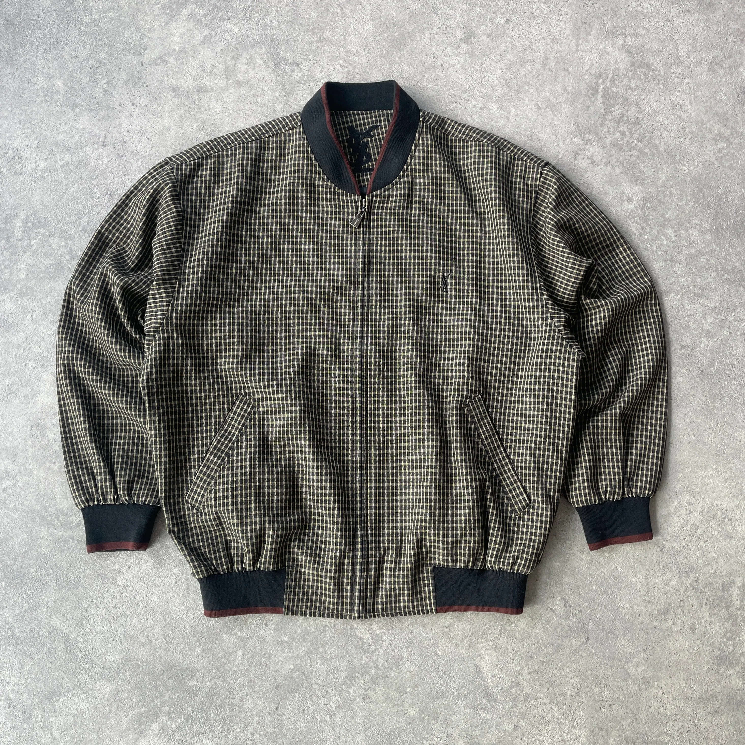 YSL 2000s embroidered check bomber jacket (M)