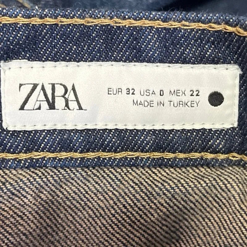 Zara Women's Blue Dark Wash Faded High Rise Straight Leg Denim Jeans Size 0