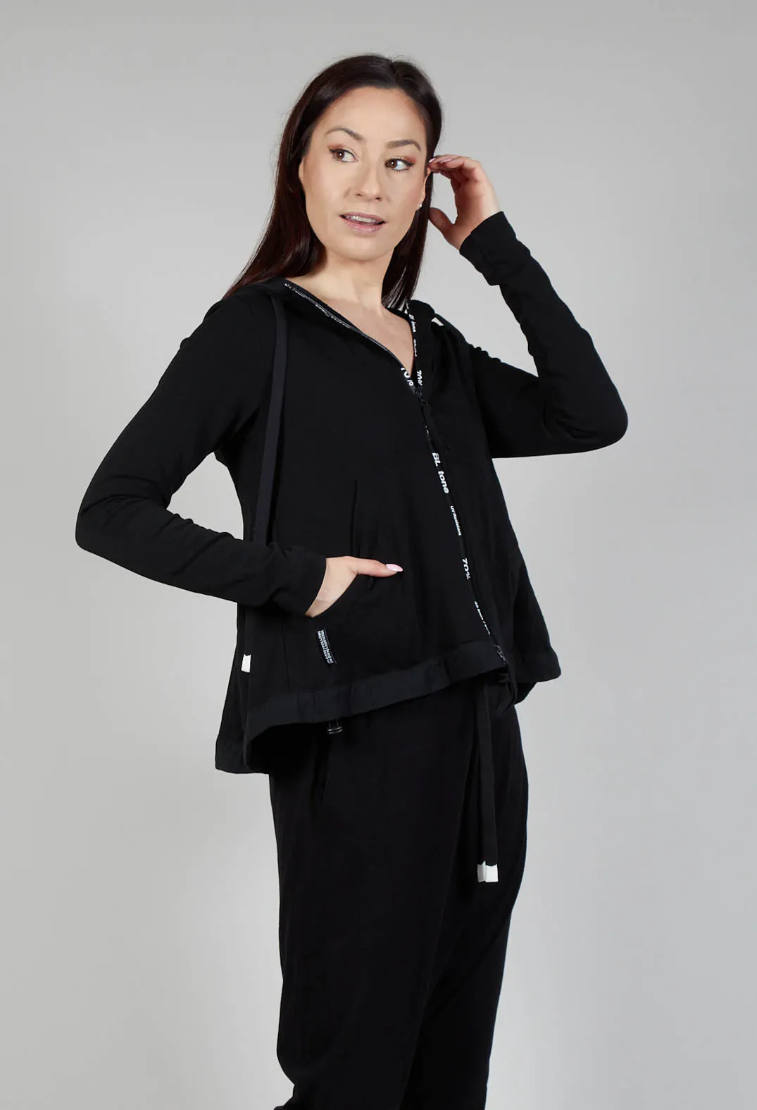 Zip Through Hooded Jacket in Black