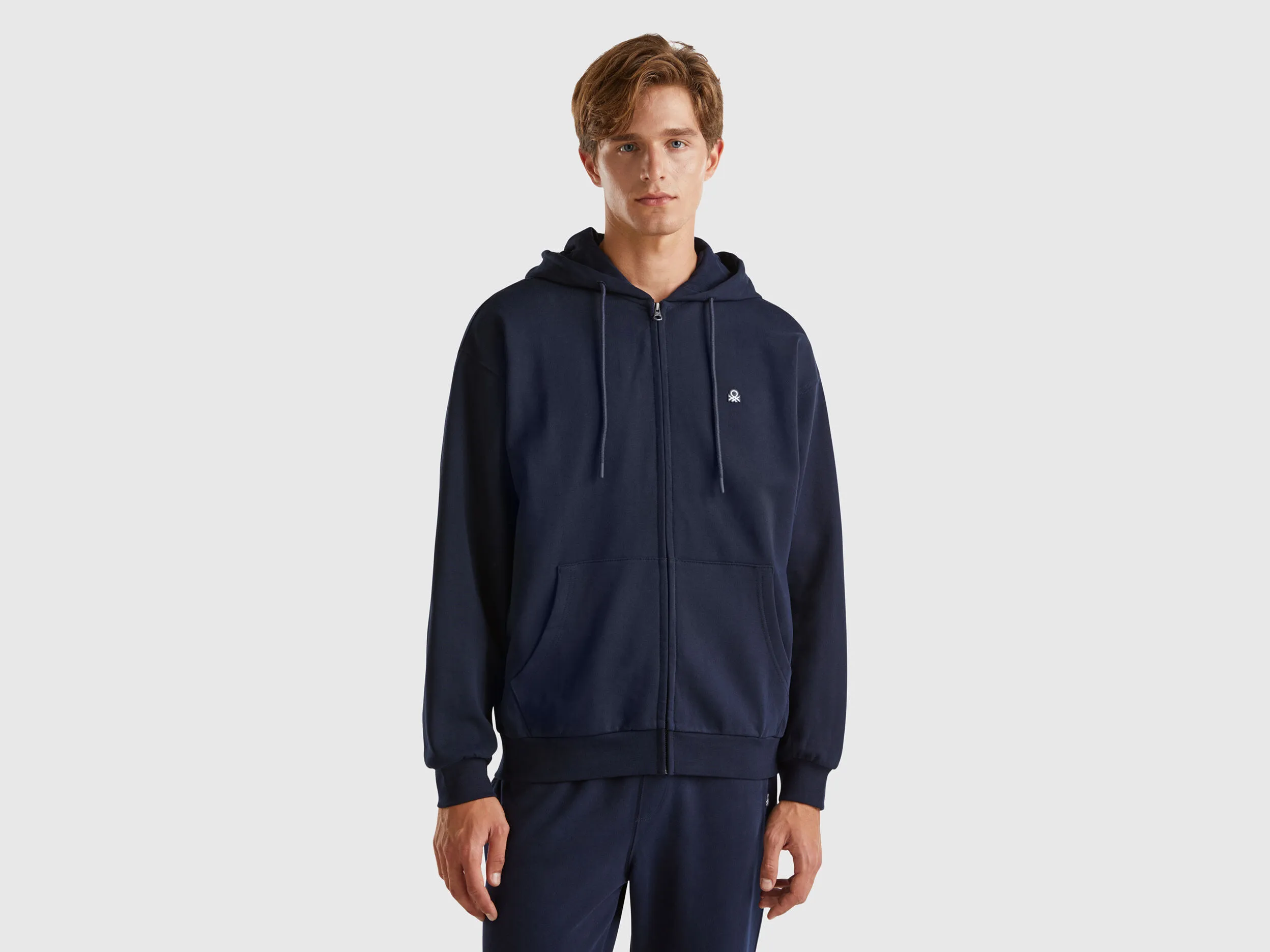 Zip-up hoodie in cotton - Dark Blue | Benetton