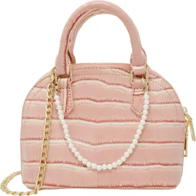 Zomi Gems Patant Crocodile Moon Pearl Handbag, Pink